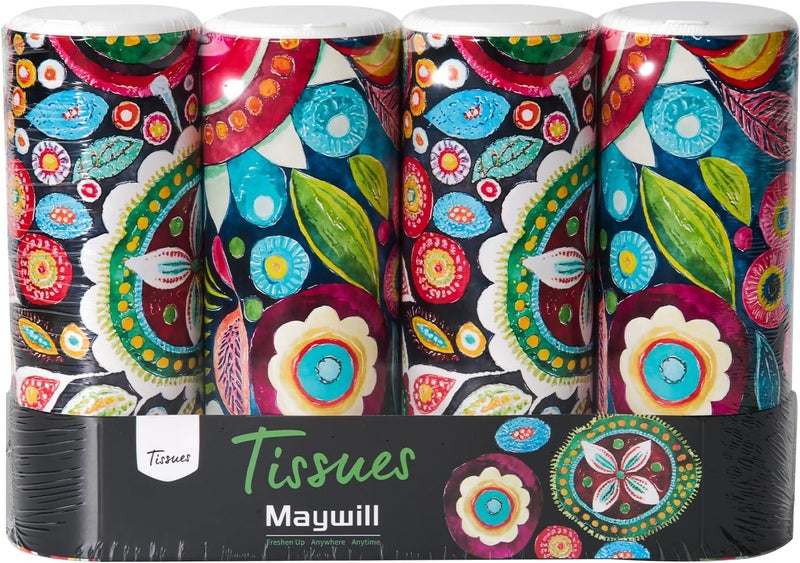 Maywill Car Tissues Holder with Facial Tissue, Travel Tissues Cylinder,Cup Holder Tissue Box for Car(3-ply,4 Pack, 200 Sheets) - Image 1